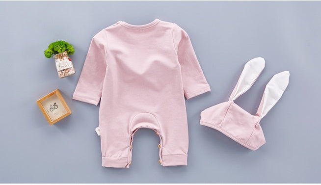 Baby Bunny Romper & Hat Set – Unisex Long Sleeve Cotton Outfit