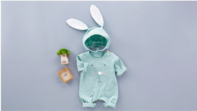 Baby Bunny Romper & Hat Set – Unisex Long Sleeve Cotton Outfit
