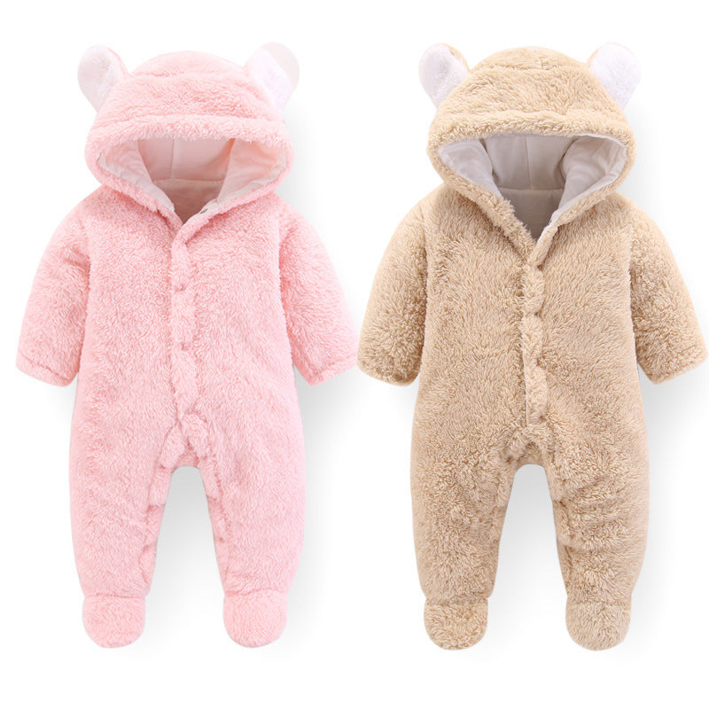 Snuggly Bear Fleece Baby Jumpsuit with Ears