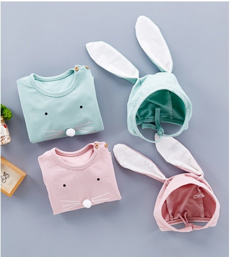 Baby Bunny Romper & Hat Set – Unisex Long Sleeve Cotton Outfit