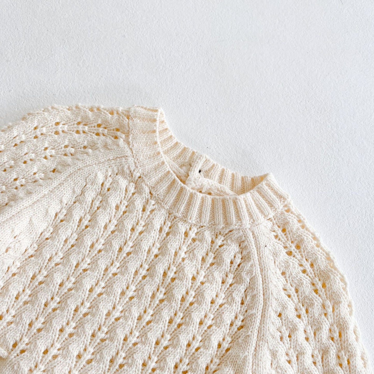 Cream Knit Baby Romper with Drawstring Waist