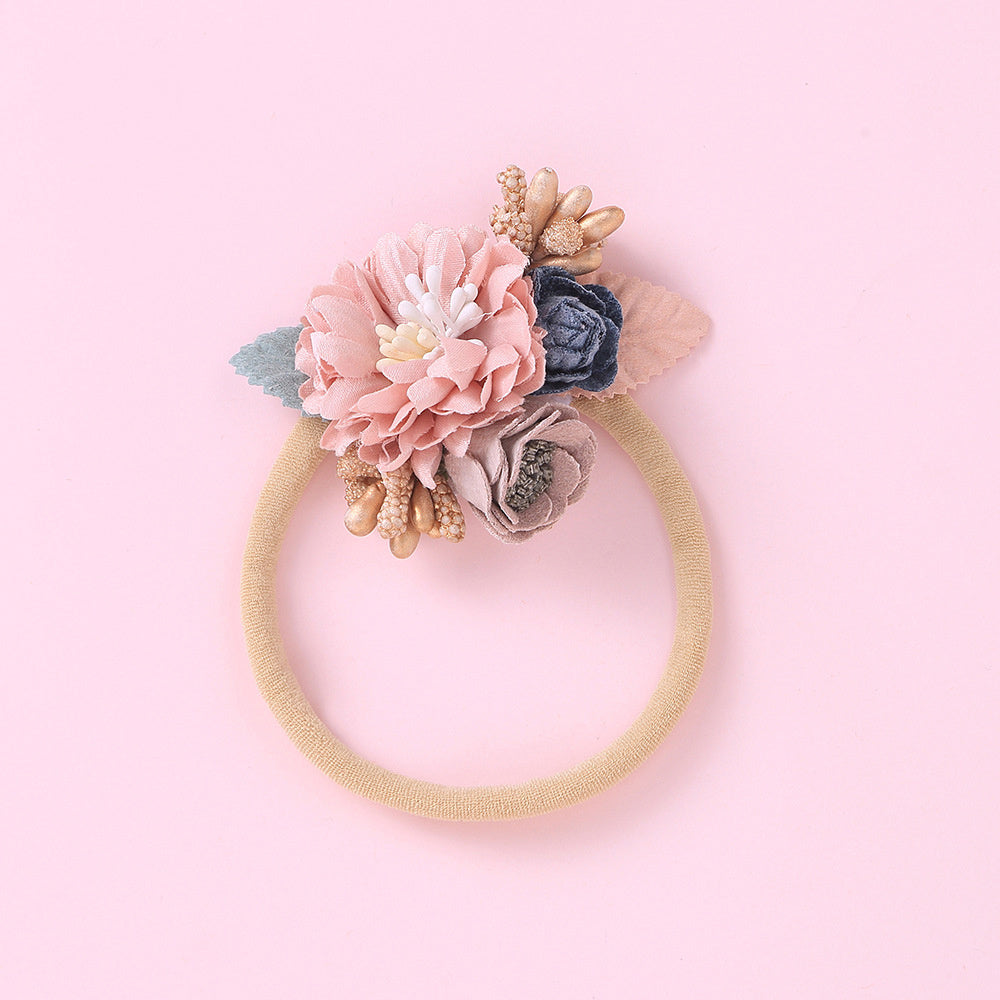 Baby Girl Nylon Headbands with Floral Appliqué