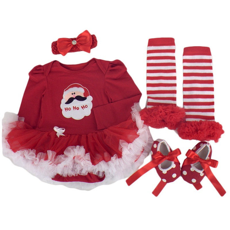 4-Piece First Christmas Baby Set – Romper, Tutu, Shoes & Headband