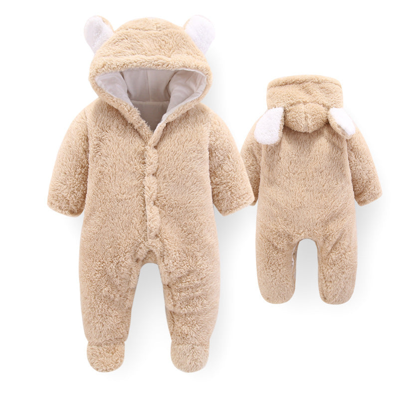 Snuggly Bear Fleece Baby Jumpsuit with Ears