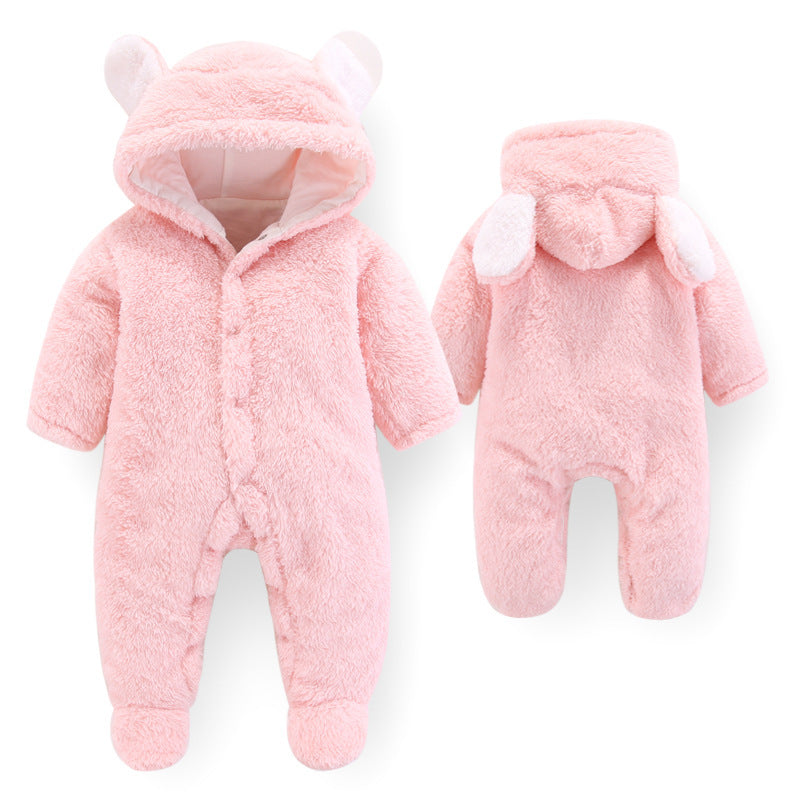 Snuggly Bear Fleece Baby Jumpsuit with Ears