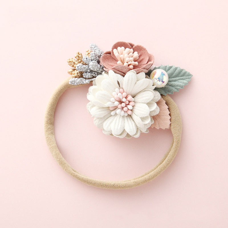 Baby Girl Nylon Headbands with Floral Appliqué