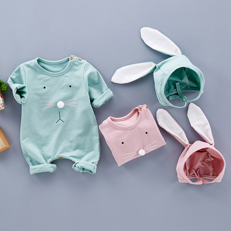 Baby Bunny Romper & Hat Set – Unisex Long Sleeve Cotton Outfit