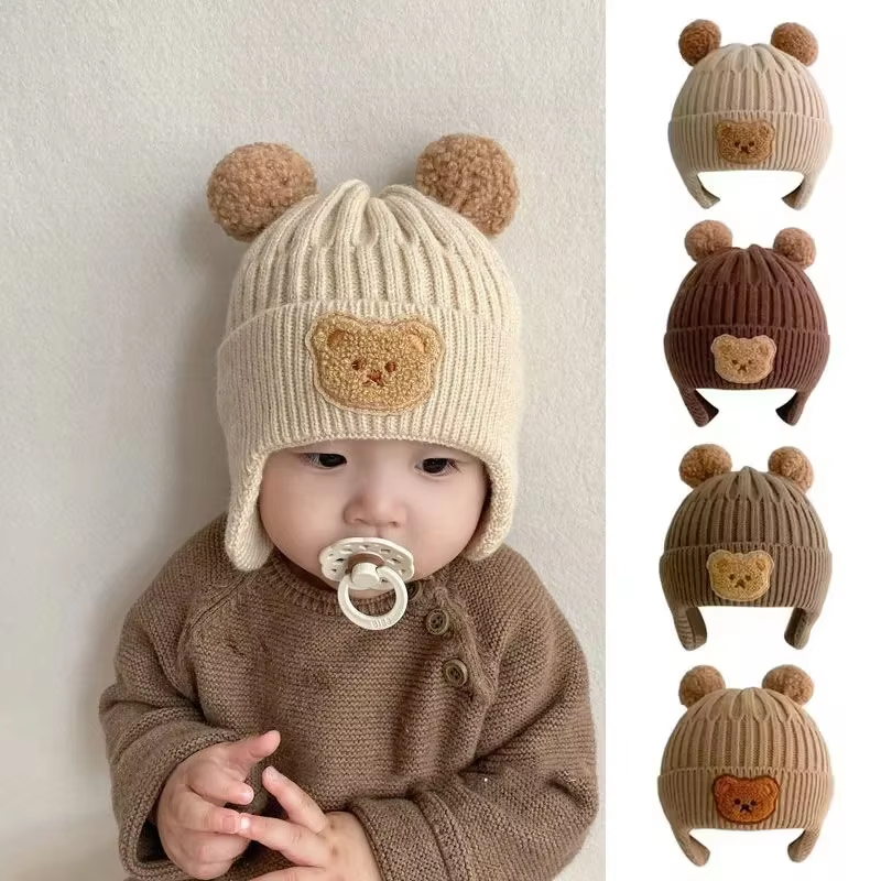 Thick Knitted Wool Baby Bear Hat with Ear Protection