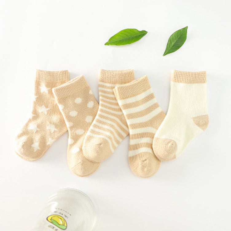 5-Pack Soft Cotton Baby Socks – Mixed Patterns