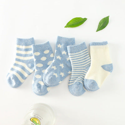 5-Pack Soft Cotton Baby Socks – Mixed Patterns
