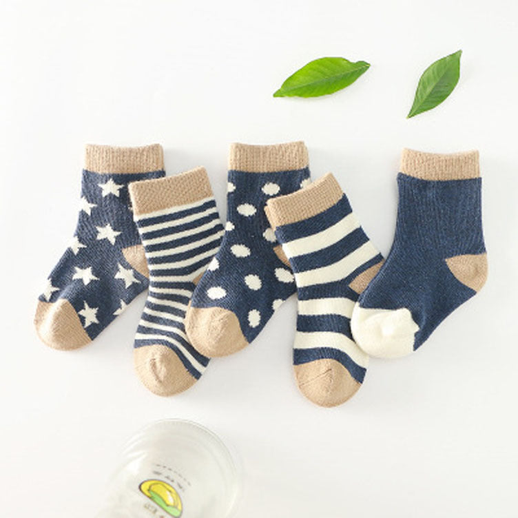 5-Pack Soft Cotton Baby Socks – Mixed Patterns
