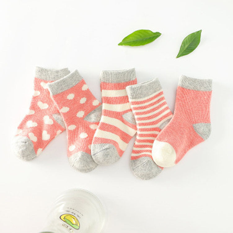 5-Pack Soft Cotton Baby Socks – Mixed Patterns