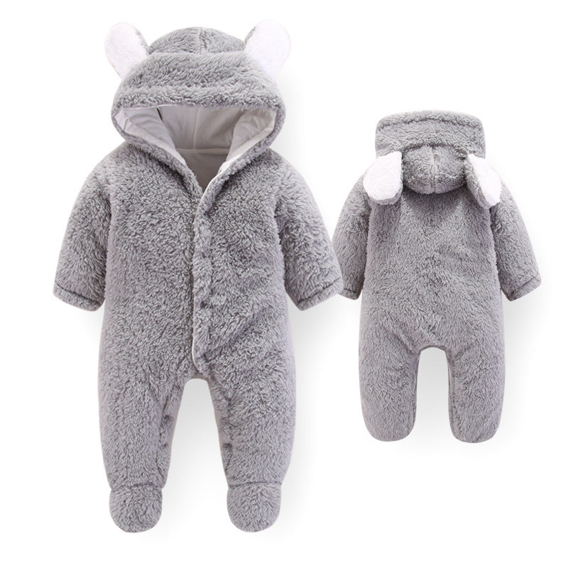 Snuggly Bear Fleece Baby Jumpsuit with Ears