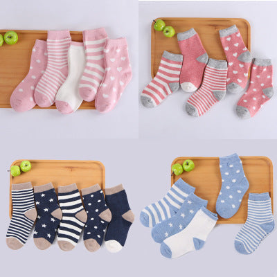 5-Pack Soft Cotton Baby Socks – Mixed Patterns