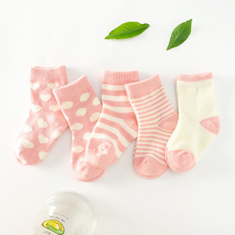 5-Pack Soft Cotton Baby Socks – Mixed Patterns