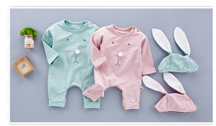 Baby Bunny Romper & Hat Set – Unisex Long Sleeve Cotton Outfit