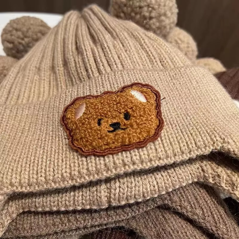Thick Knitted Wool Baby Bear Hat with Ear Protection