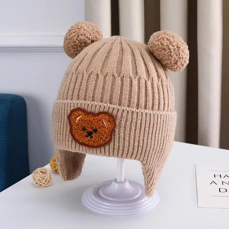 Thick Knitted Wool Baby Bear Hat with Ear Protection