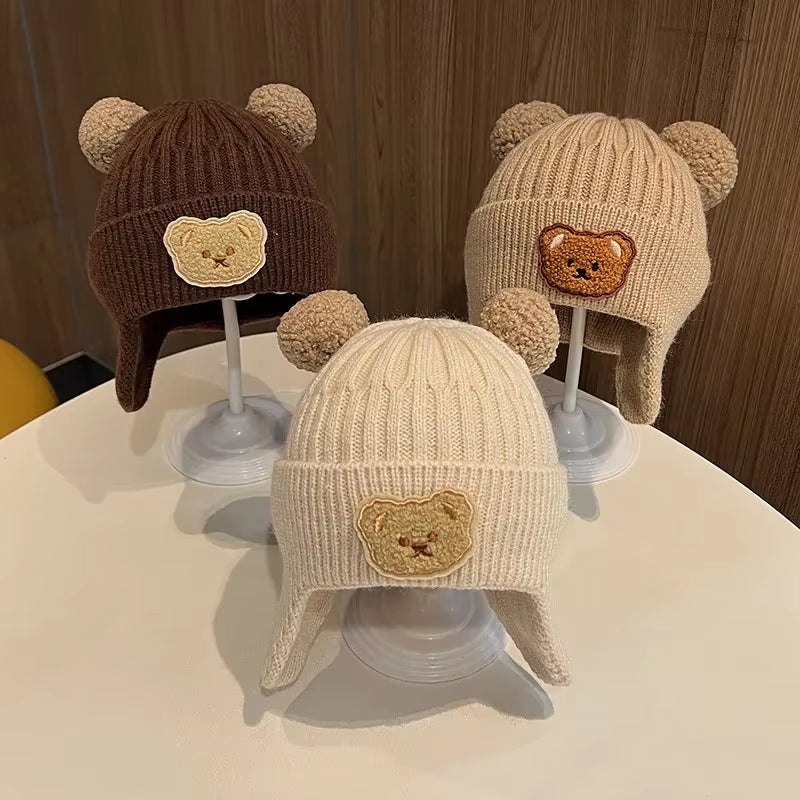 Thick Knitted Wool Baby Bear Hat with Ear Protection