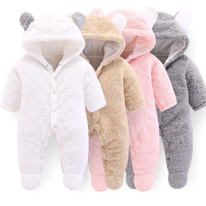 Snuggly Bear Fleece Baby Jumpsuit with Ears