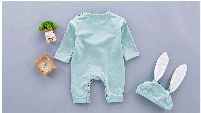 Baby Bunny Romper & Hat Set – Unisex Long Sleeve Cotton Outfit