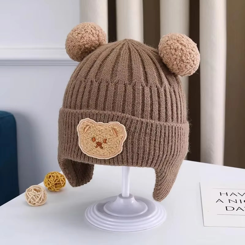Thick Knitted Wool Baby Bear Hat with Ear Protection
