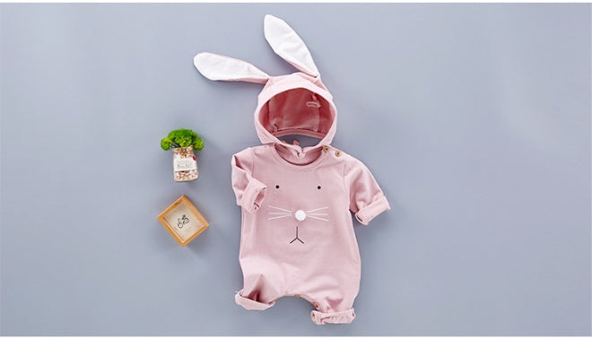 Baby Bunny Romper & Hat Set – Unisex Long Sleeve Cotton Outfit