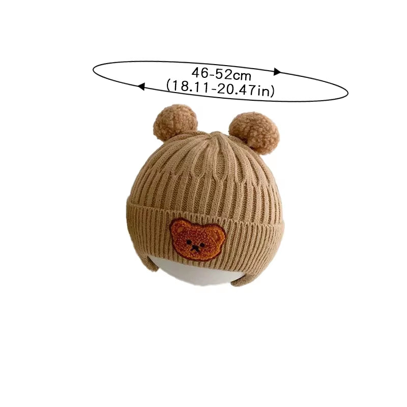 Thick Knitted Wool Baby Bear Hat with Ear Protection
