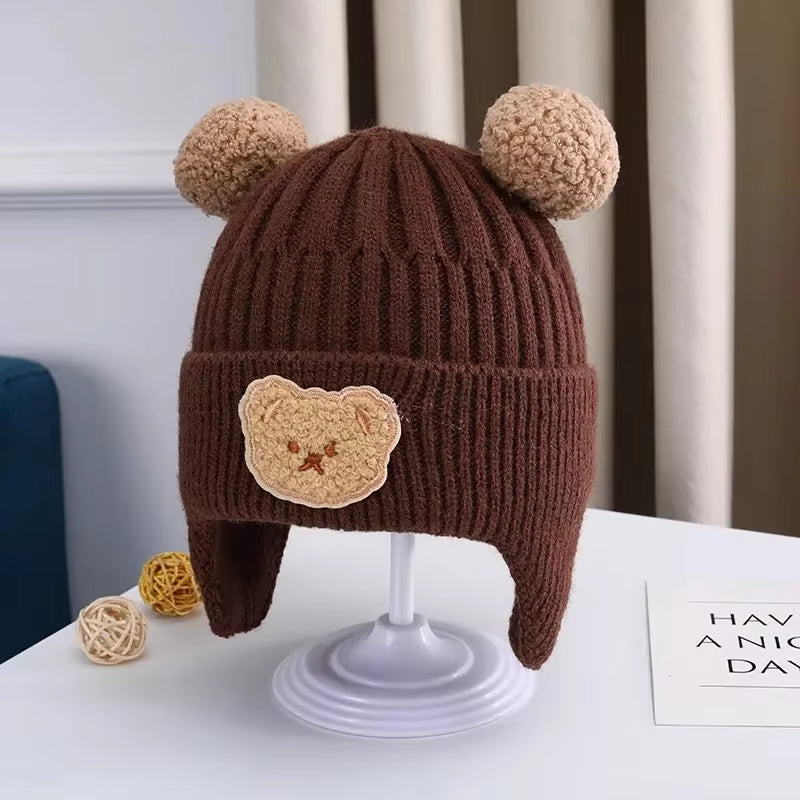 Thick Knitted Wool Baby Bear Hat with Ear Protection