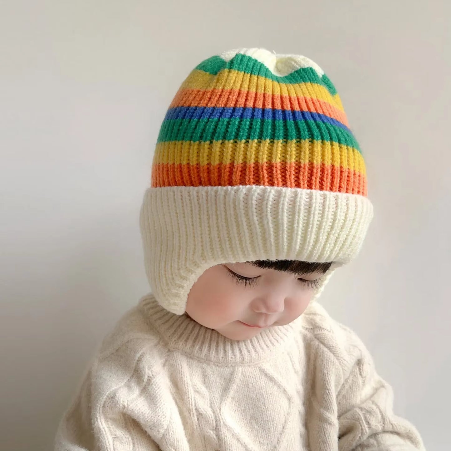 Thick Knitted Wool Baby Bear Hat with Ear Protection