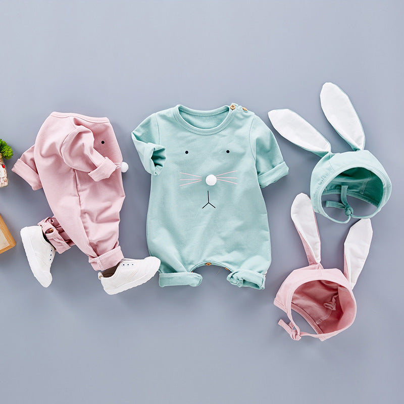 Baby Bunny Romper & Hat Set – Unisex Long Sleeve Cotton Outfit