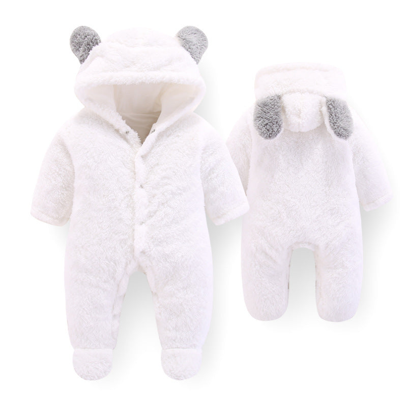 Snuggly Bear Fleece Baby Jumpsuit with Ears