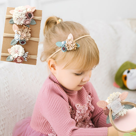Baby Girl Nylon Headbands with Floral Appliqué
