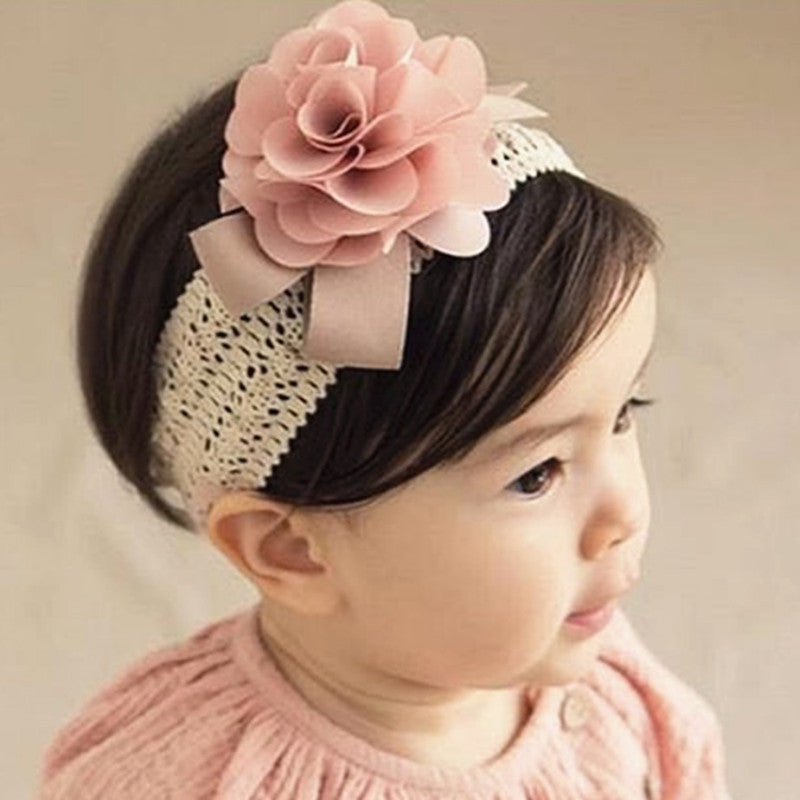 Vintage Lace Baby Headband with Chiffon Flower