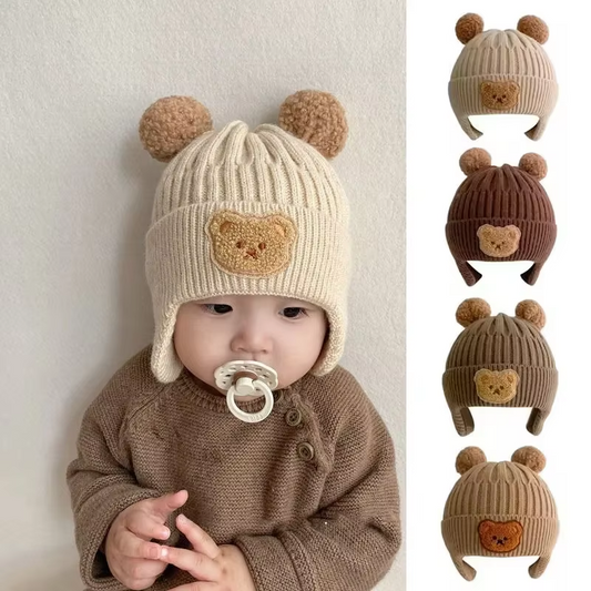 Thick Knitted Wool Baby Bear Hat with Ear Protection