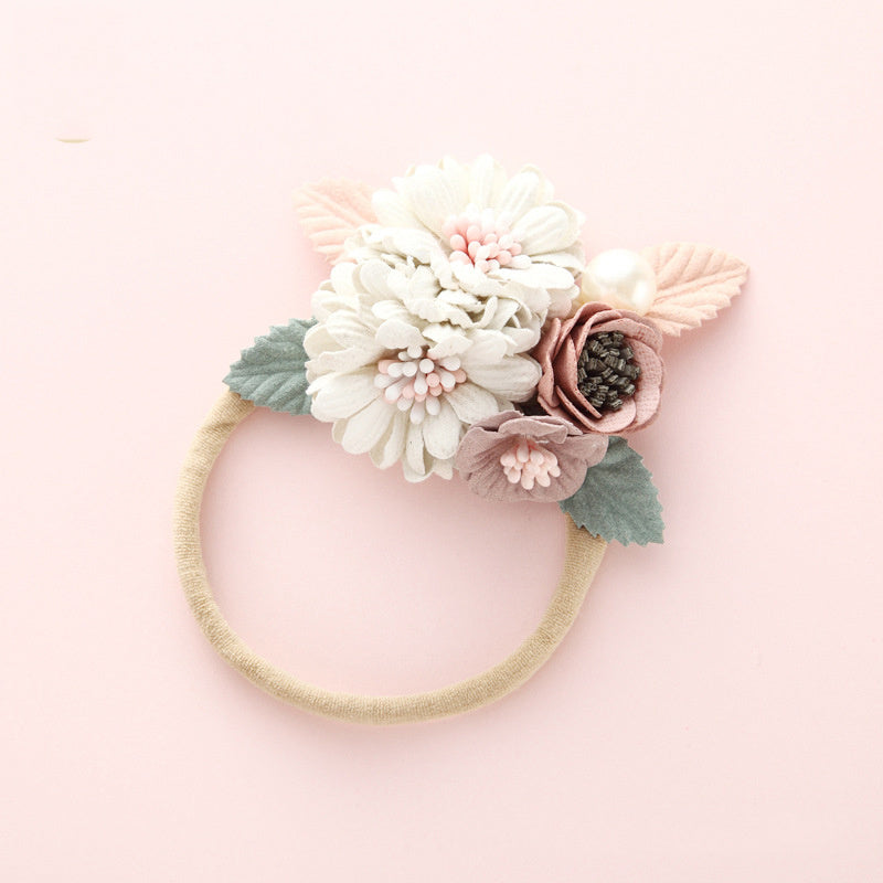 Baby Girl Nylon Headbands with Floral Appliqué