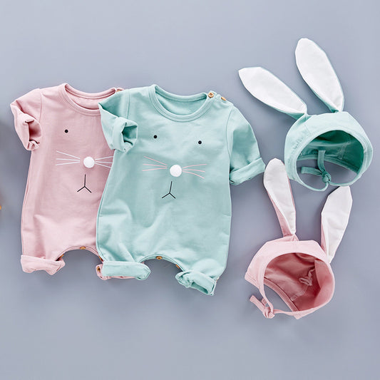 Baby Bunny Romper & Hat Set – Unisex Long Sleeve Cotton Outfit