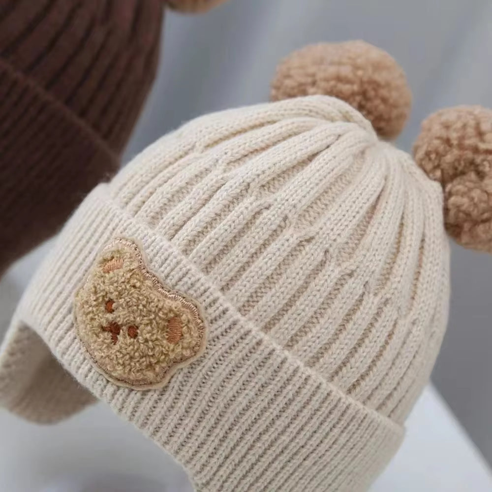 Thick Knitted Wool Baby Bear Hat with Ear Protection
